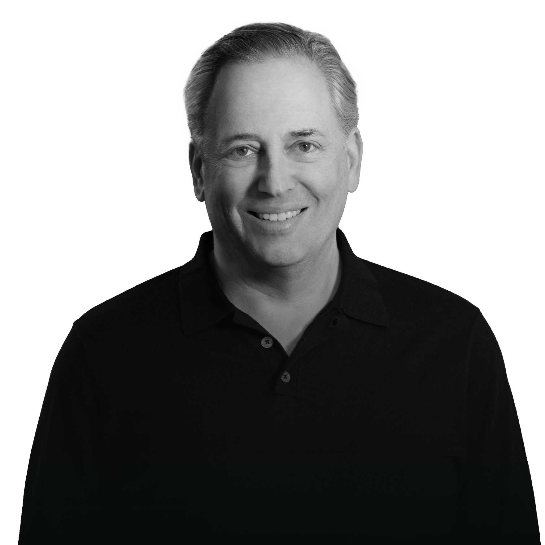 Black-and-white portrait of David Sacks in a dark polo shirt.